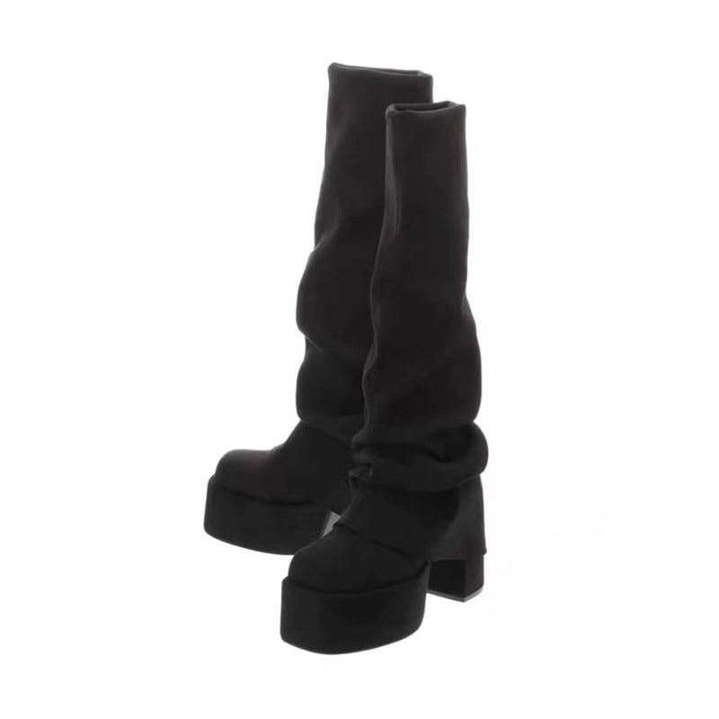 Women's Thick Bottom Chunky High Pantyhose Square Toe Hot Boots