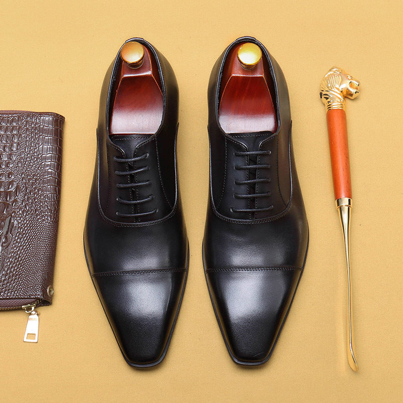 Men's Formal Wear British Pointed Oxford Black Leather Shoes