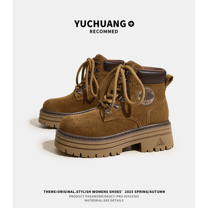 Women's Thick Bottom Vintage Suede Martin For Autumn Small British Boots