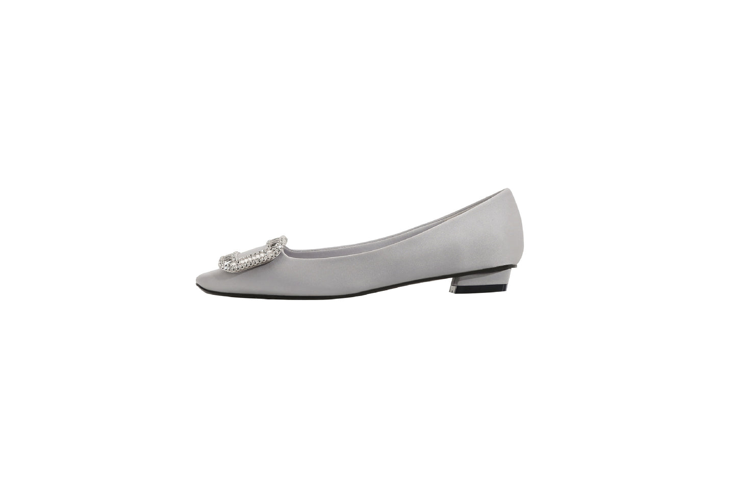 Women's High Black Satin Square Toe Chunky Rhinestone Women's Fashion Shoes