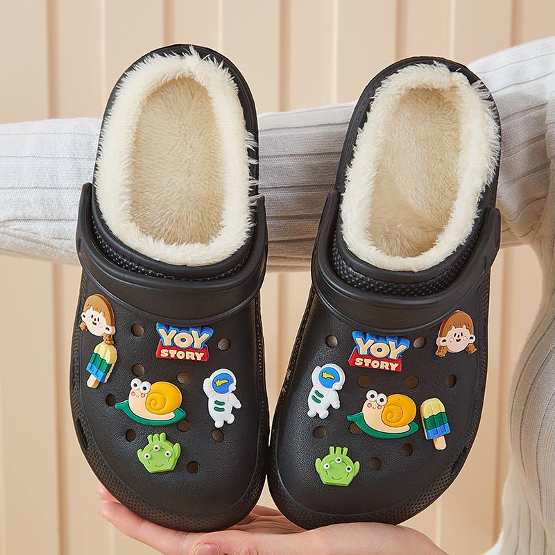 Women's Bottom Fleece-lined Hole Cartoon Cotton Warm Daily Outer Women's Shoes