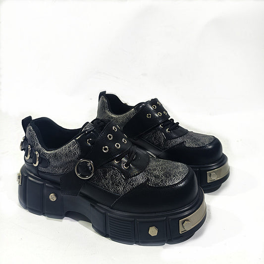 Punk Platform Niche Design Denim Pumps Trendy Cool Big Men's Casual Leather Shoes