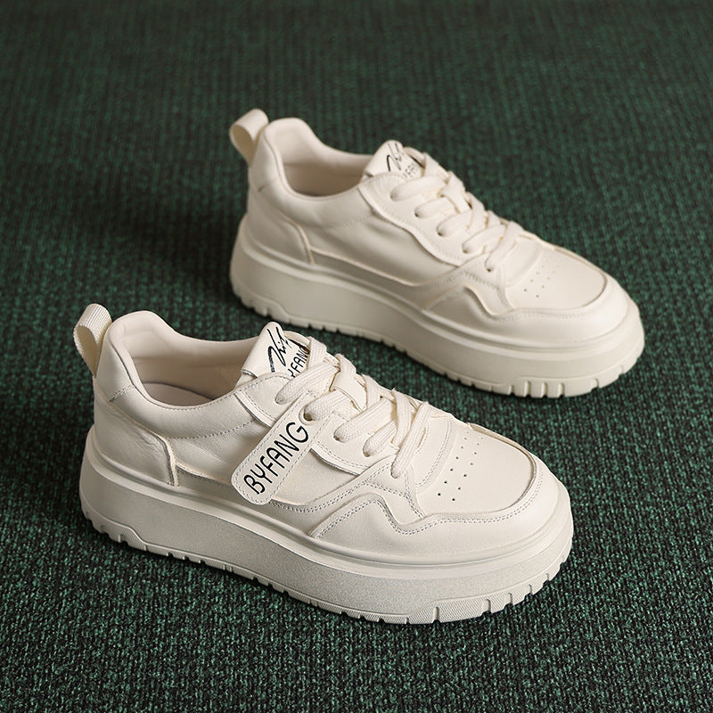 Women's Top Layer Cowhide Platform White Height Sneakers