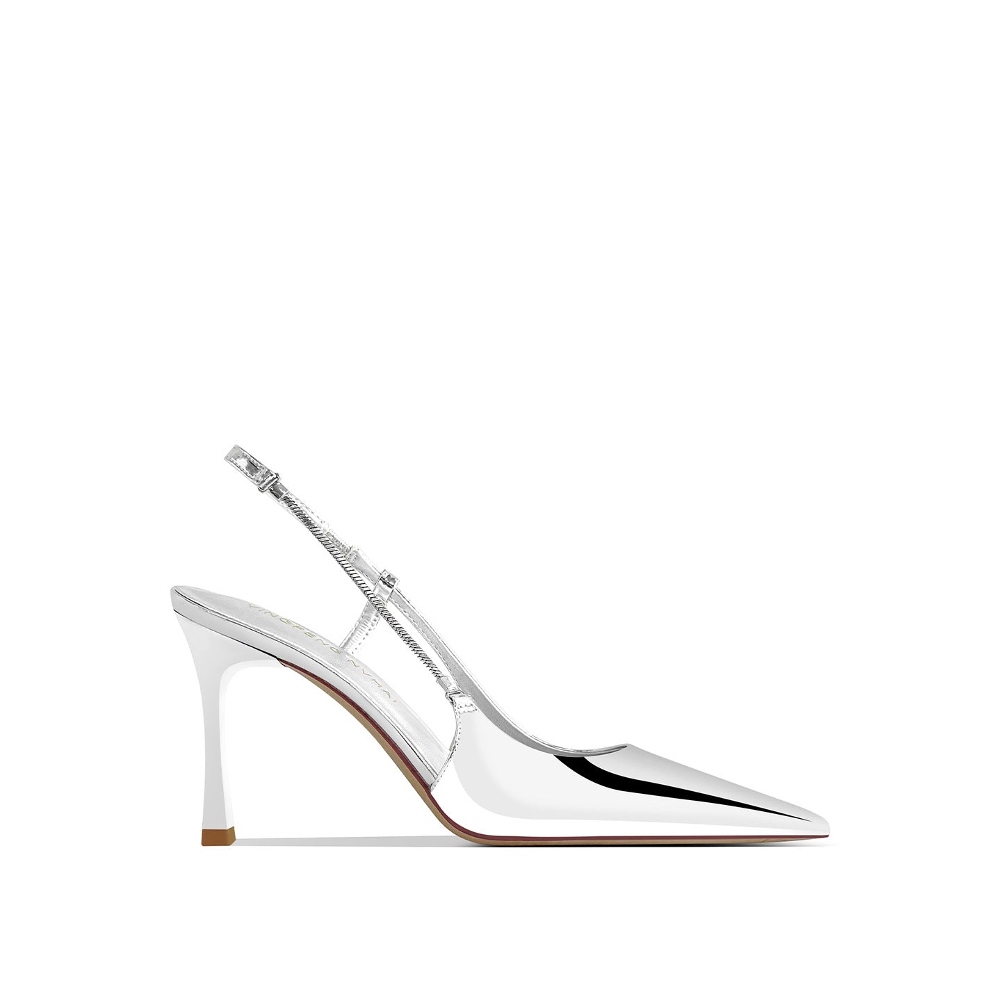 Women's Toe Box Back Empty Metal Chain Patent Fashion High Heeled Sandals