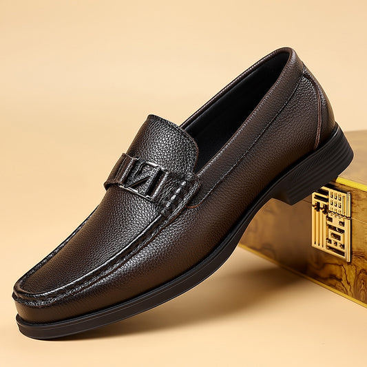 Men's Simple Driving Slip-on Cowhide Surface Spring Flat Leather Shoes