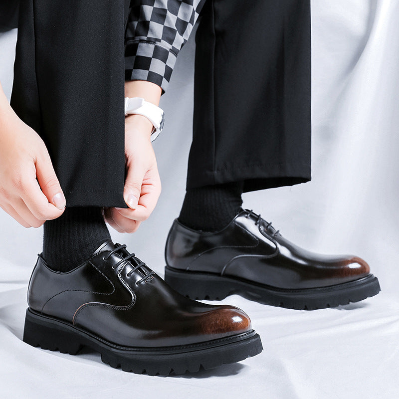 British Style Trendy Formal Wear Business Wedding Thick Sole Height Men's Casual Leather Shoes