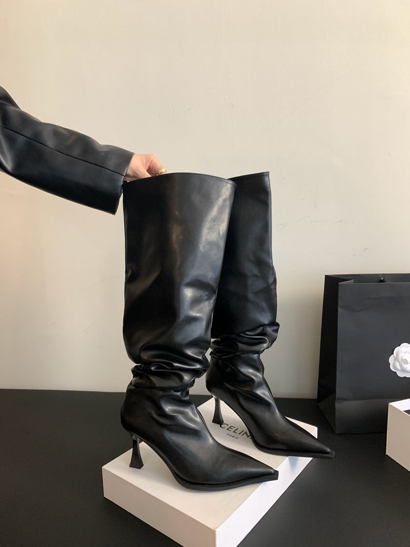 Female Tube Tail Platform High Back Women's Leather Boots