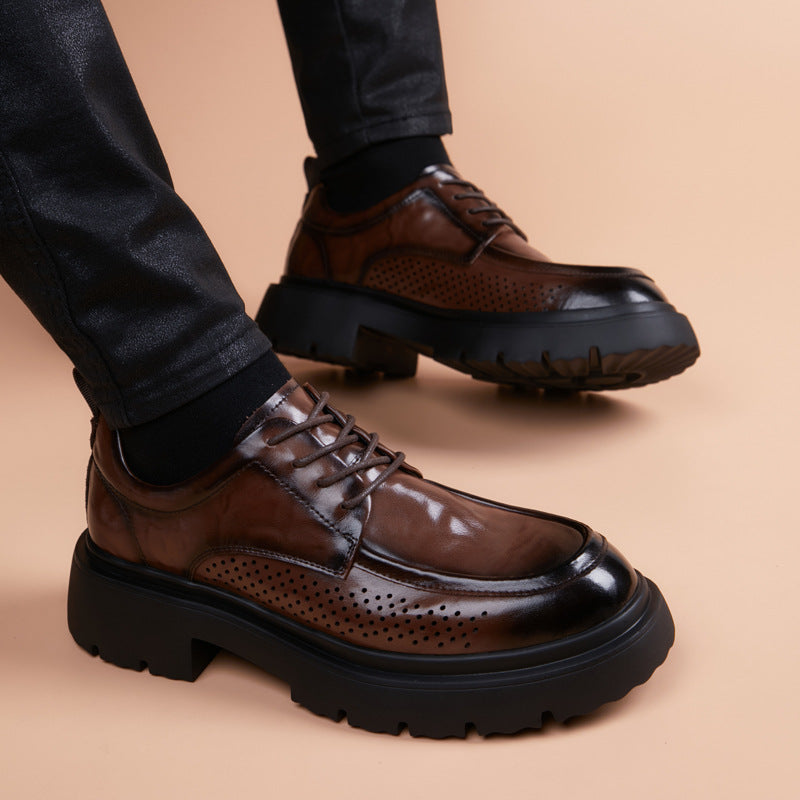 Men's Summer Side Punching Breathable Green British Style Foam Light Men's Business Leather Shoes