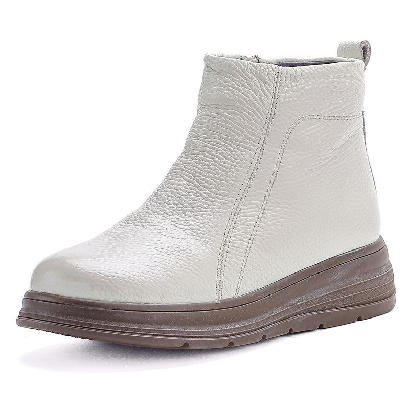 Cowhide Winter Fat Feet Mom Short Wedge Platform Wool Genuine Boots