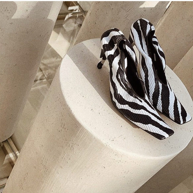 Women's Square Toe High Pumps Soft Stretch Retro Women's Shoes