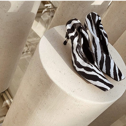 Women's Square Toe High Pumps Soft Stretch Retro Women's Shoes