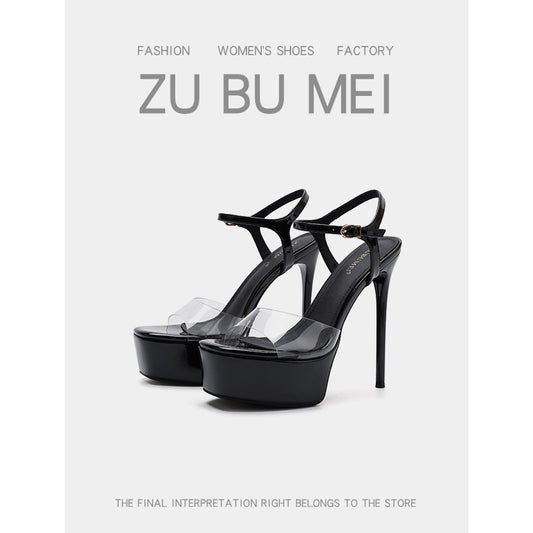 Women's Transparent Open Toe High-heeled Sexy Waterproof High Heeled Sandals