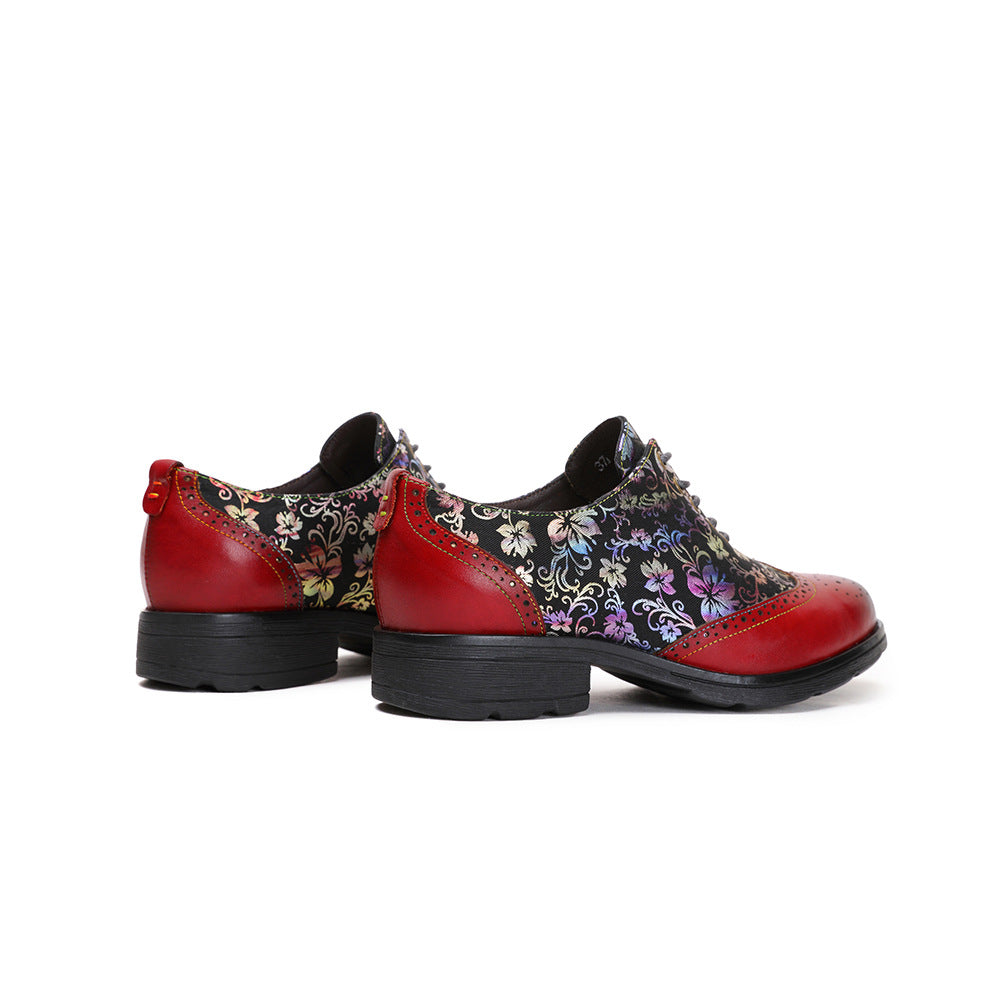Women's Style Vintage Flower First Layer Cowhide Casual Shoes