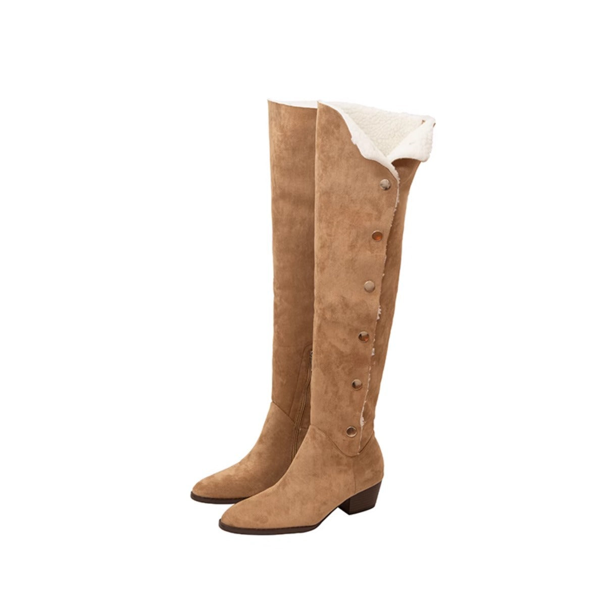 Women's Pile Style Chunky High Western Cowboy Below The Knee Long Women's Leather Boots