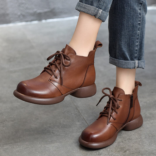 Women's Ankle Round Toe Brushed Mid Soft Boots