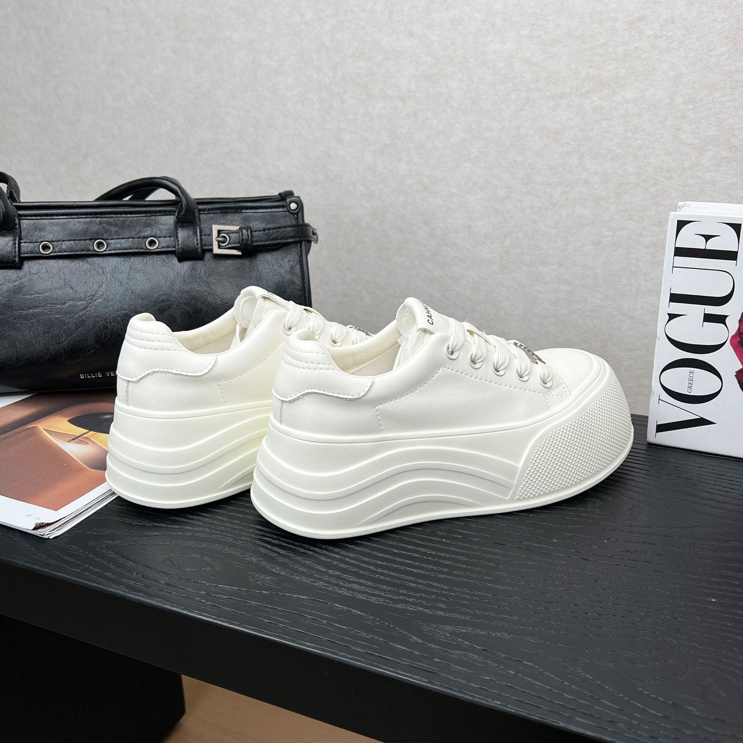 Women's Platform White Sports Height Increasing Round Women's Board Shoes
