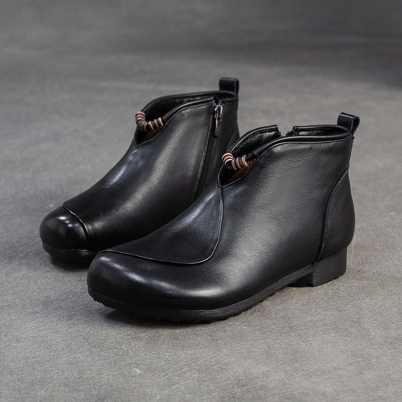 Women's Winter First Layer Cowhide Retro Style Flat Women's Leather Boots