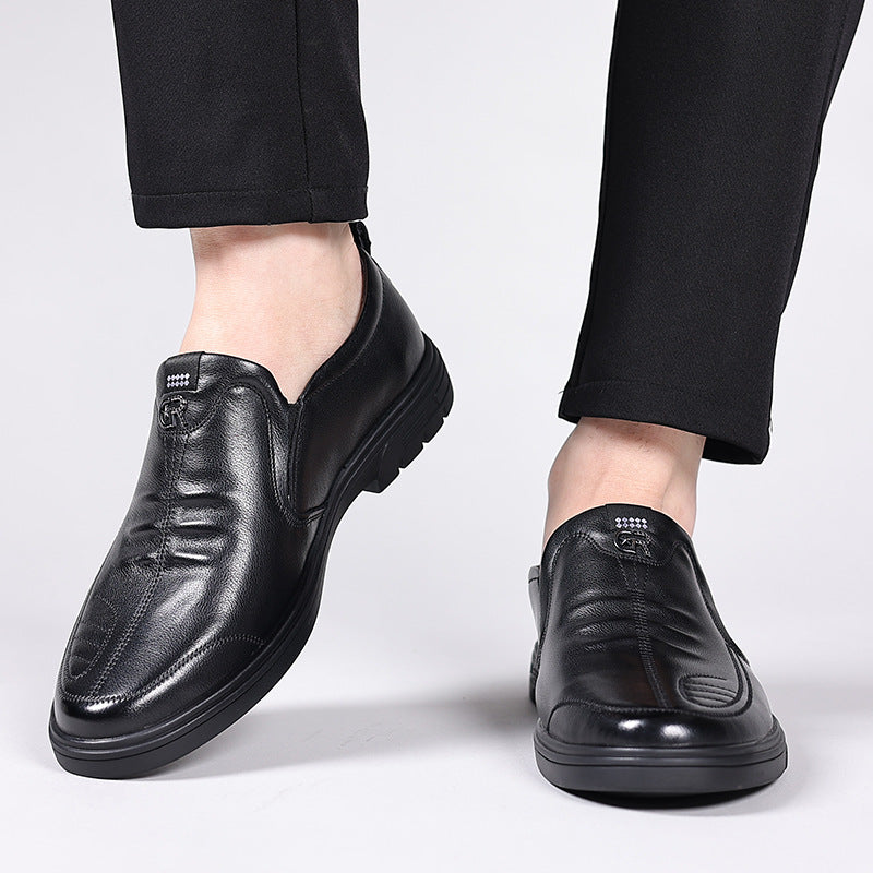 Men's Spring First Layer Cowhide Pumps Slip-on Leather Shoes