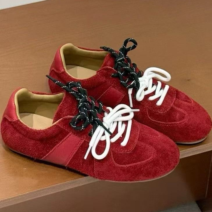 Cowhide Flat Autumn Round Head Leisure Fashion Soft Bottom Breathable Women's Casual Shoes