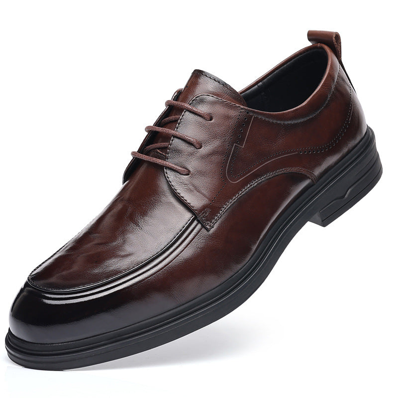 Men's Layer Cowhide Business Trendy Lace Up Leather Shoes