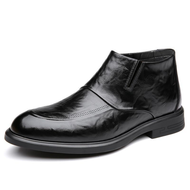 Men's Winter Fleece-lined Formal Business Pointed Genuine Pedal British Men's Casual Leather Shoes