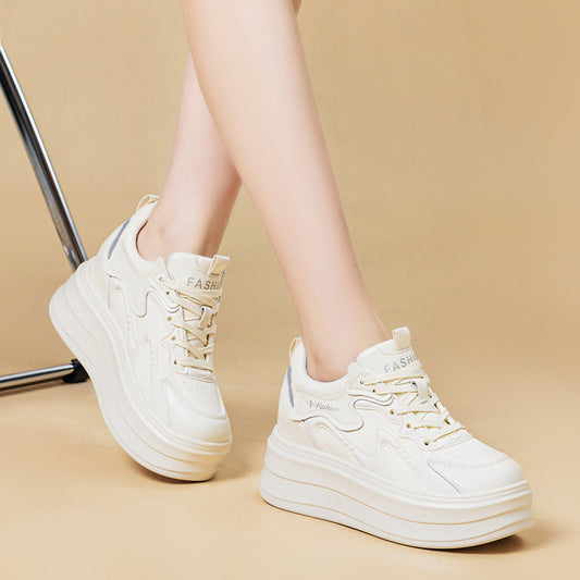 Women's Platform Height Increasing Insole Lightweight Fleece-lined White Women's Casual Shoes