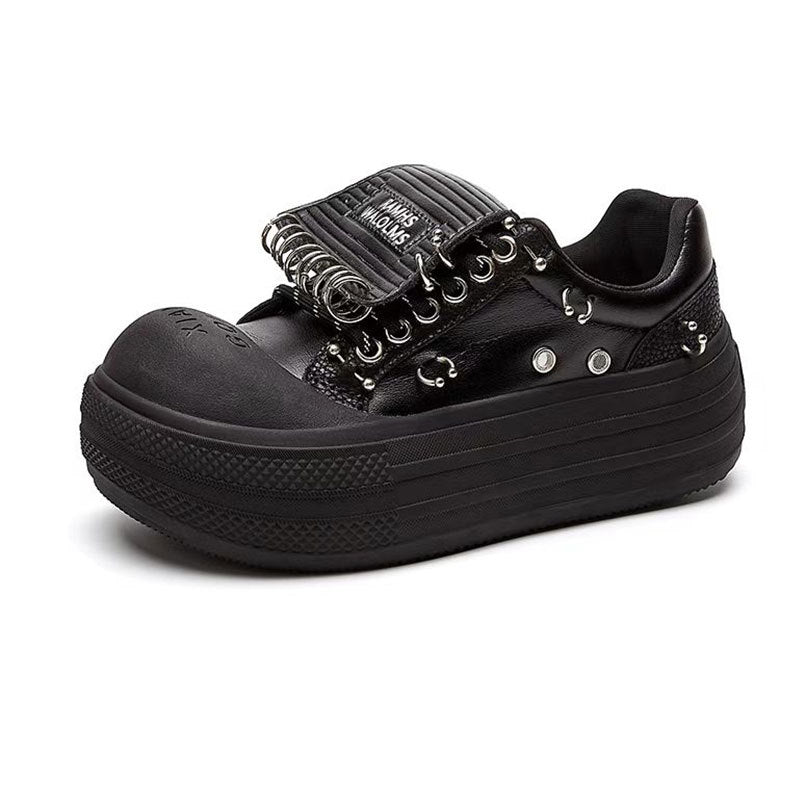 Women's Autumn Breathable Cowhide Big Head Height Increasing Niche Asian Casual Shoes