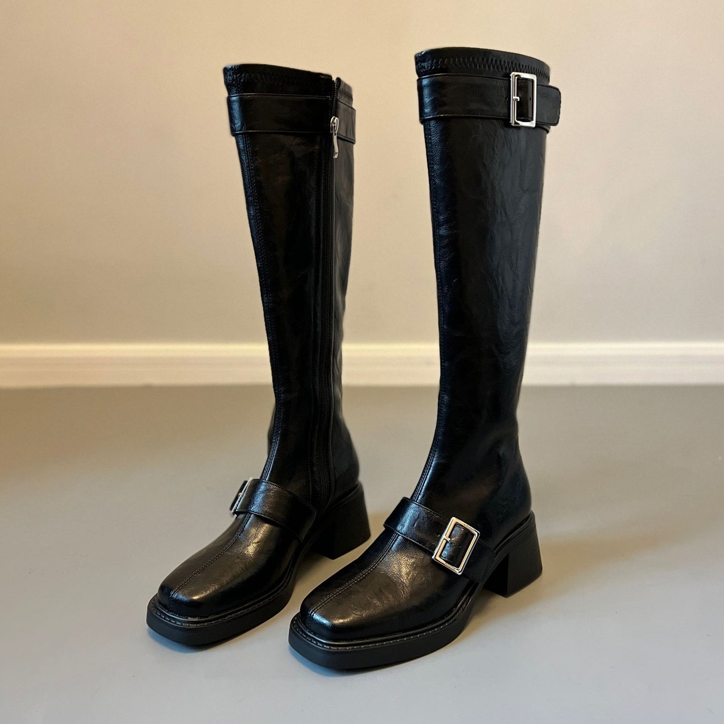 Leg Small Tube Circumference Long Female Knight Thick Below Women's Leather Boots