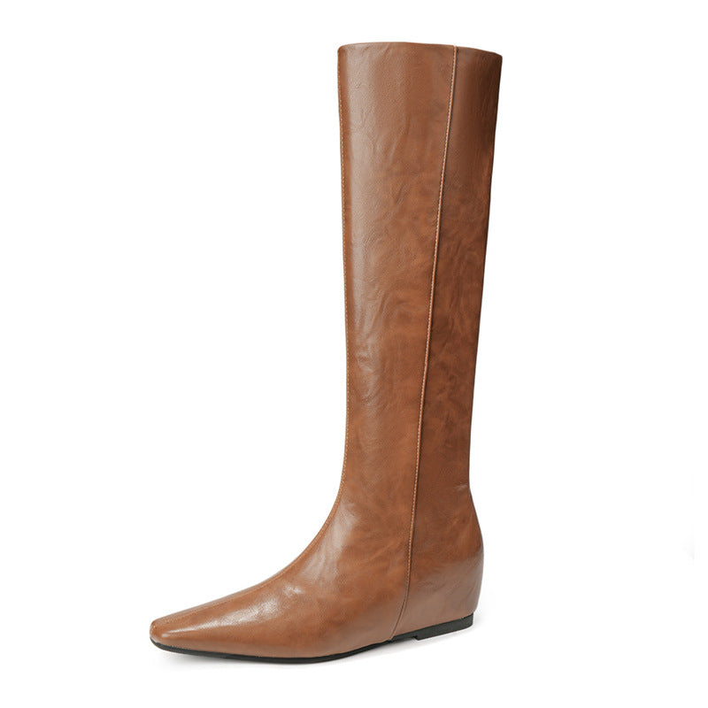 Increasing Insole Long Female Elegant Slimming Square Head Boots