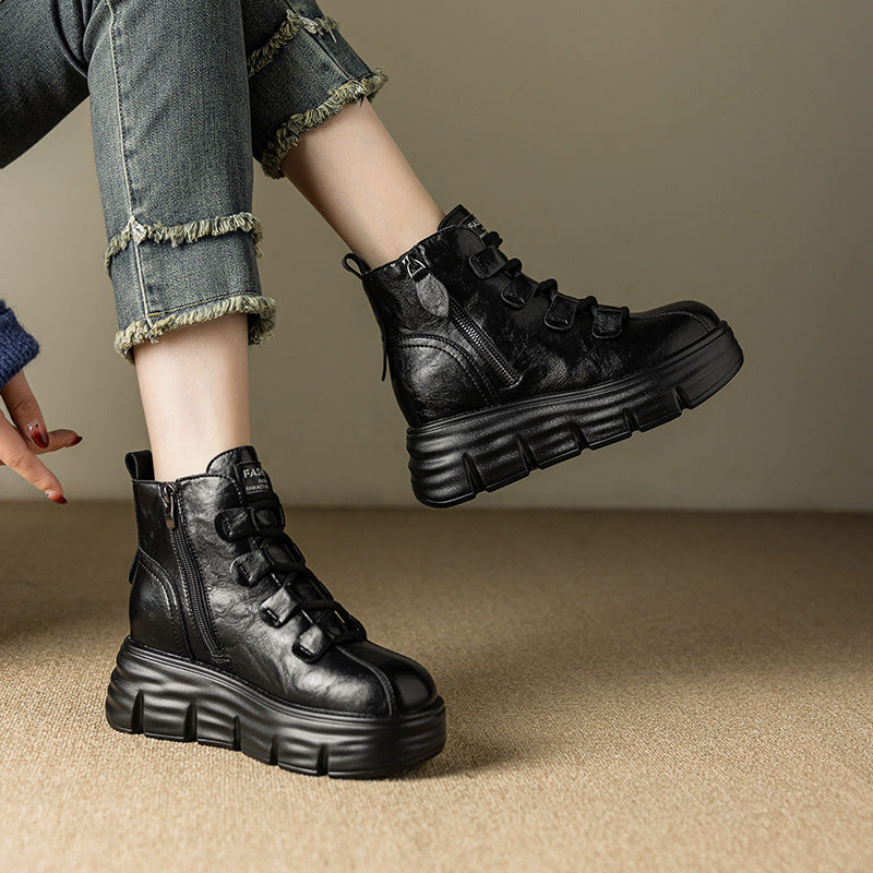 Women's Thick Bottom Height Increasing Insole Side Zipper Comfortable Women's Cotton Shoes