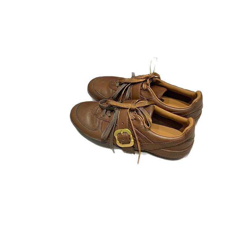 Women's Grape Mom Genuine Retro Style German Training Round Toe Belt Casual Shoes