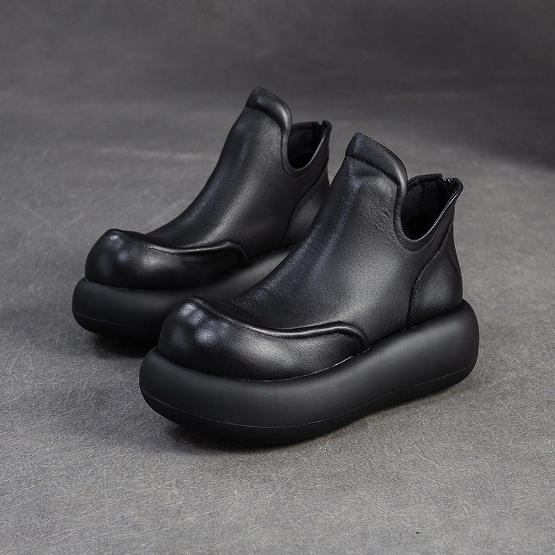 Women's Cowhide Retro Height Increasing Single-layer Ankle Design Women's Shoes