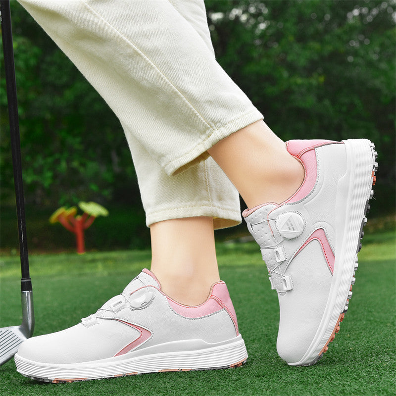 Women's & Men's Golf Couple Comfortable Waterproof Automatic Knob Retractable Shoelace Sneakers