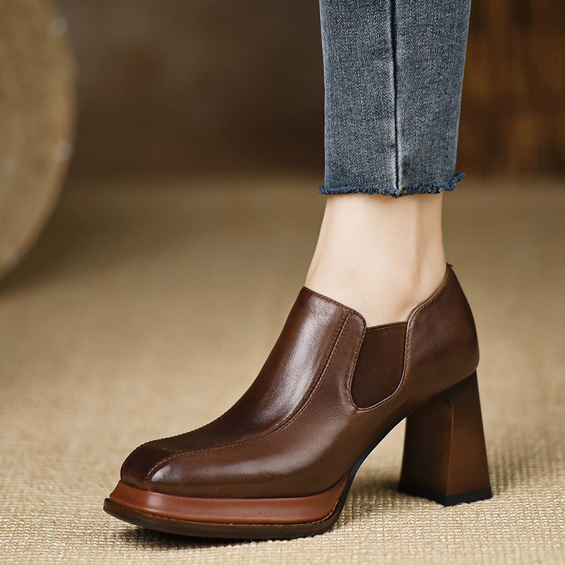 Women's Waterproof High Chunky Spring Not Tired Feet Deep Mouth Square Women's Fashion Shoes