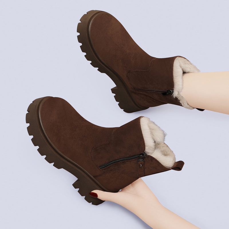 Women's Winter Western Style Short Fleece-lined Thickening Snow Boots
