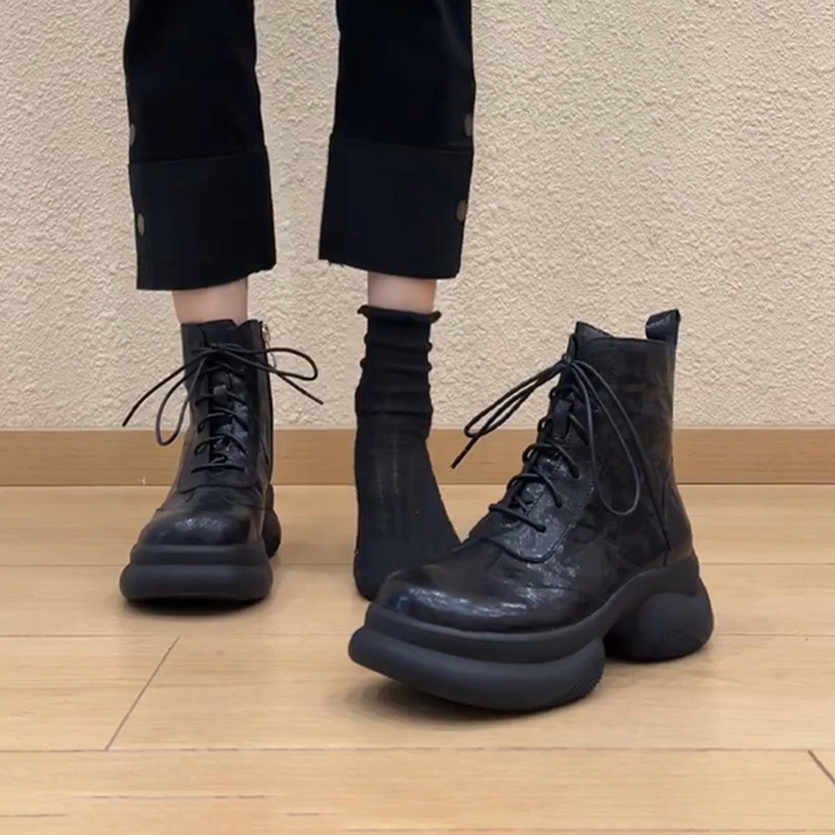 Soft Platform Martin Female Fleece Lined Fashion Women's Leather Boots