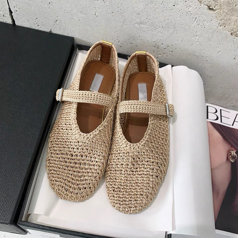 Women's Style Niche Woven Breathable Mary Jane Flat Linen Men's Shoes