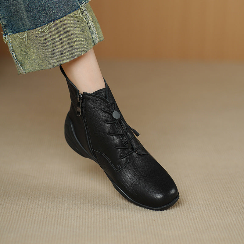 Women's Sports Bottom Chelsea Ankle Low Sheepskin British Style Handsome Side Heels