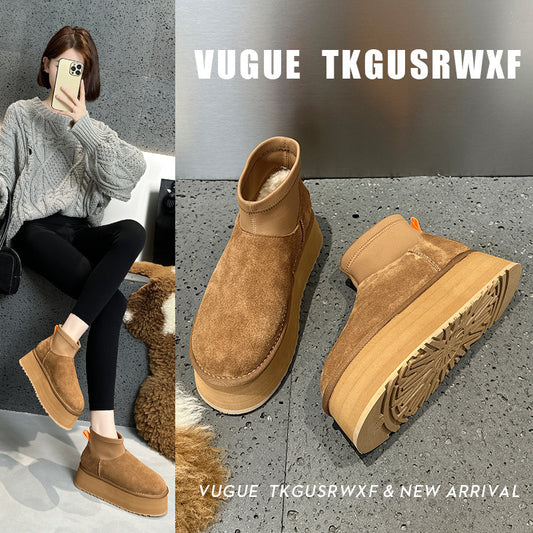 Women's Winter Mini Thick Bottom Height Increasing Thickened Veet Boots