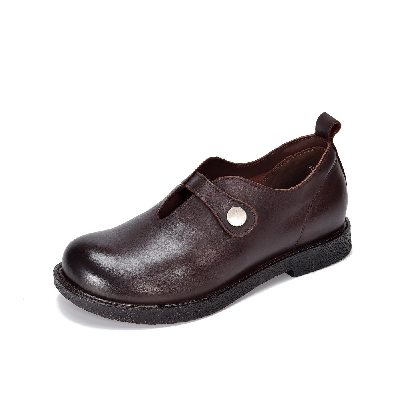 Women's Buckle Retro Round Head Genuine Spring First Layer Cowhide Flat Women's Casual Shoes