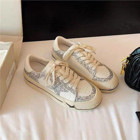 Women's White Retro Distressed Dirty Korean Style Sneakers