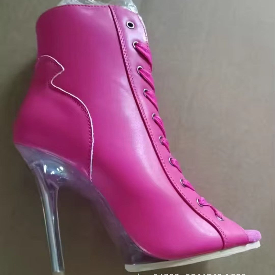 Peep Toe High Booties Latin Dance Dancing Women's Leather Boots