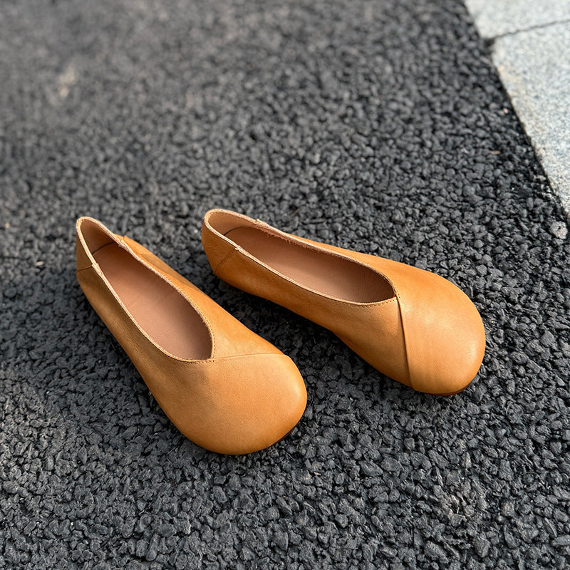 Women's Mori Style Retro Flat Bottom Soft Surface Slip-on Low-cut Cowhide Men's Shoes