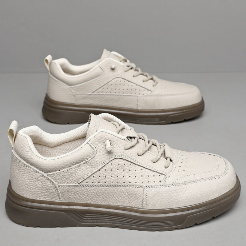 Men's Versatile White Fashion Soft Surface Platform Breathable Summer Hollow Men's Casual Leather Shoes
