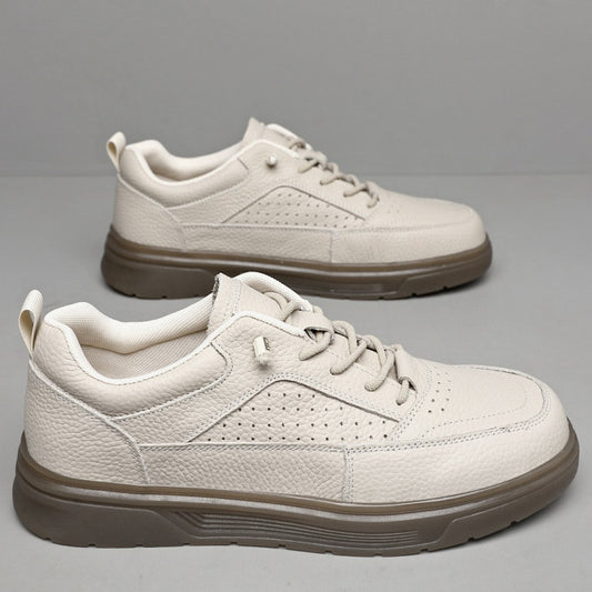 Men's Versatile White Fashion Soft Surface Platform Breathable Summer Hollow Men's Casual Leather Shoes