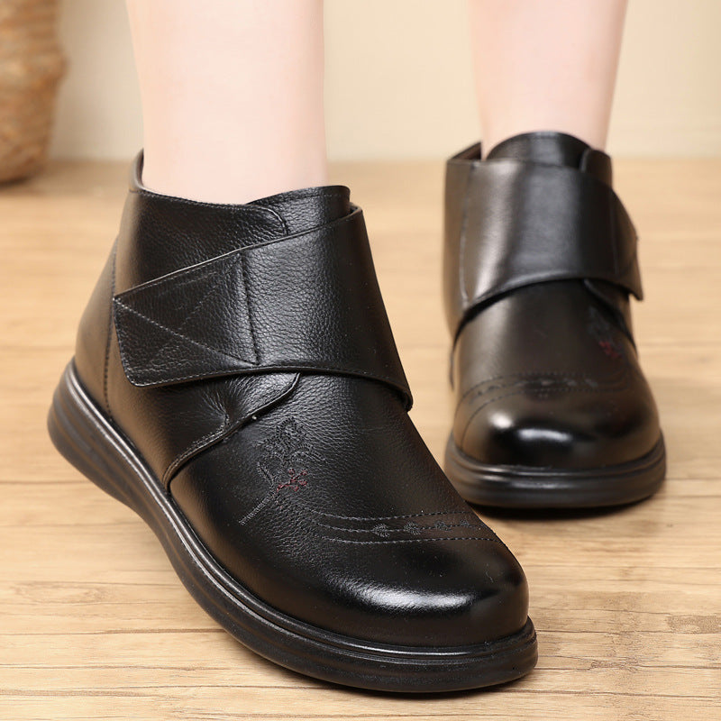 Women's Genuine Wool Elderly Winter Warm Mom Booties Plus Size Women's Leather Boots