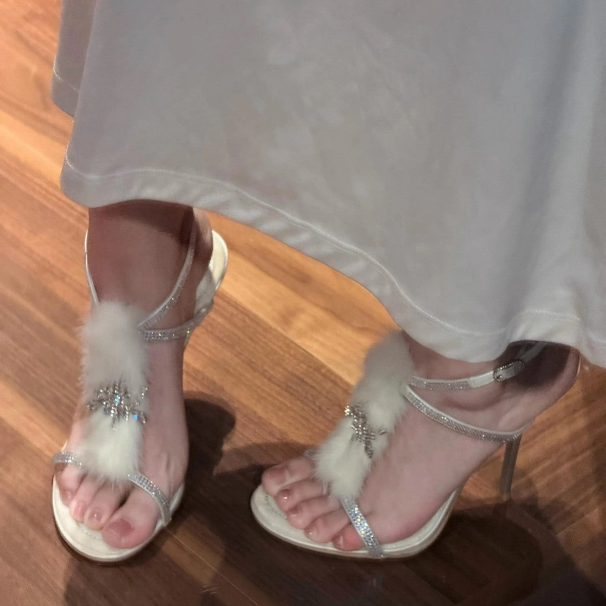 Women's Beautiful One-word Shaggy Summer Rhinestone Open High Heeled Sandals
