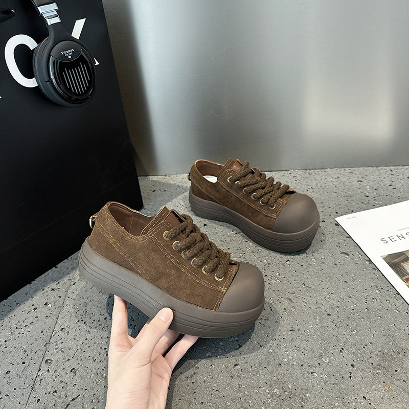 Cowhide Mickey Big Head Niche Platform Couple Clown High Sneakers