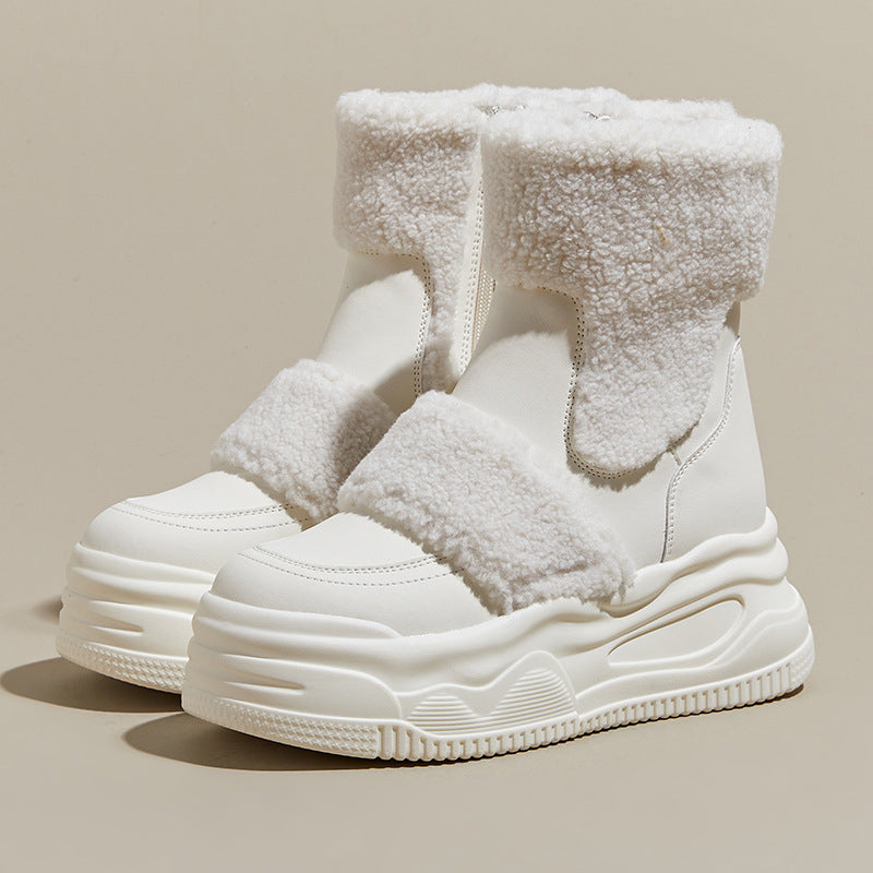 Women's Elevator Genuine Round Head Fleece-lined Platform Women's Shoes