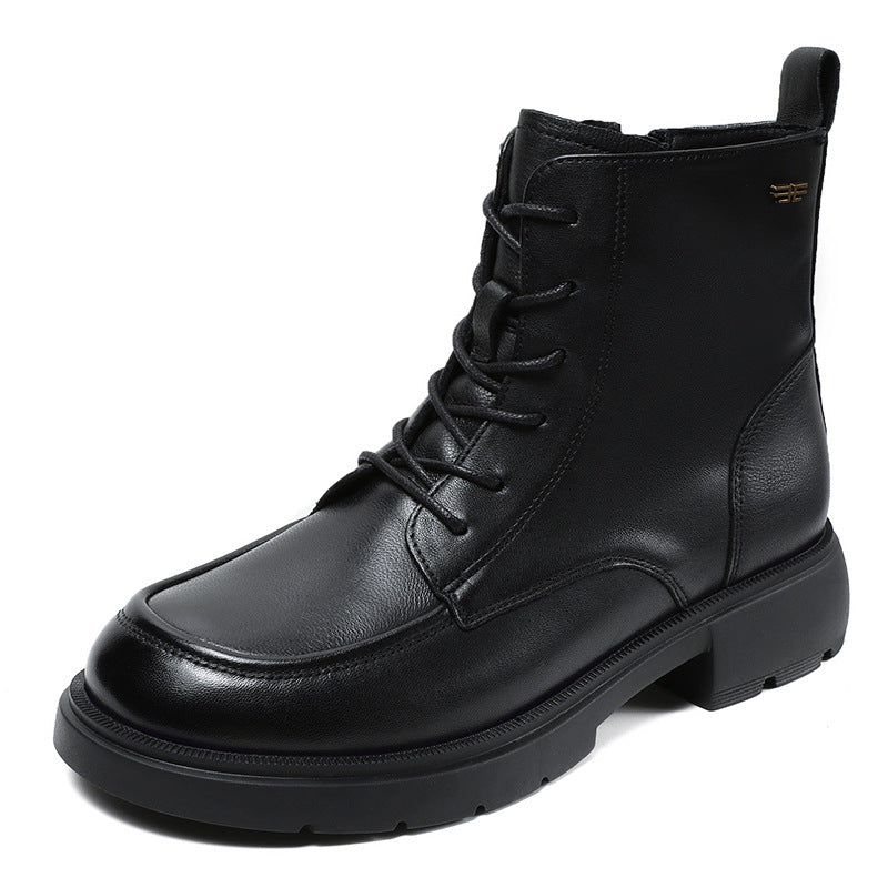 Women's Retro Lace Up Martin Side Zipper British Style Black Boots